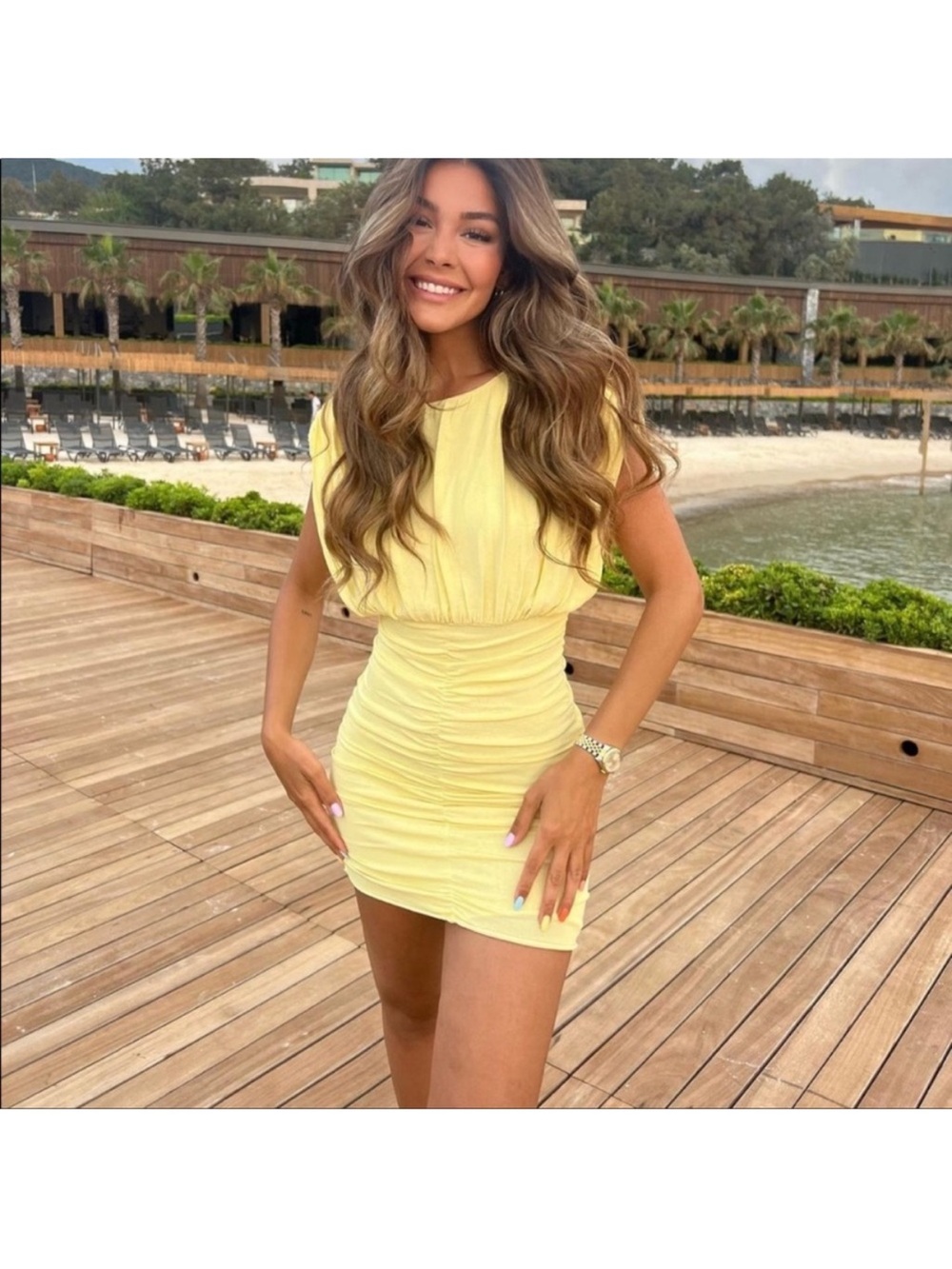 Butter Yellow Ruched Zara Mini Dress - NWT - size small